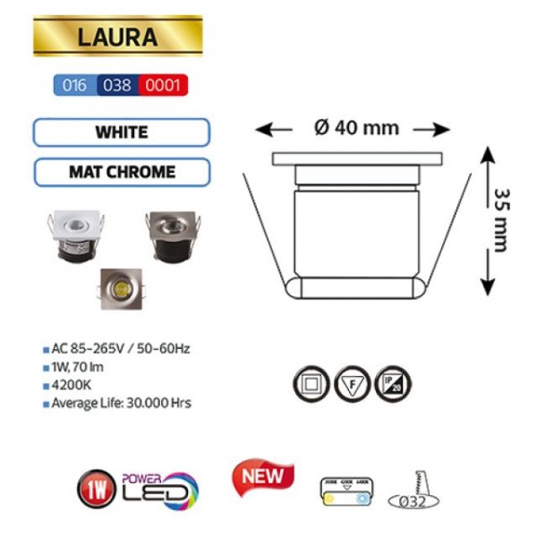 LED Mini Einbaustrahler Minispot schwenkbar eckig 1W matt-chrom neutralweiss 4200K