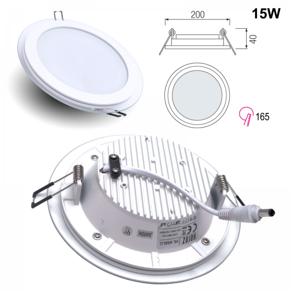 LED Glas Einbaustrahler Diamant rund 15W 6400K kaltweiss