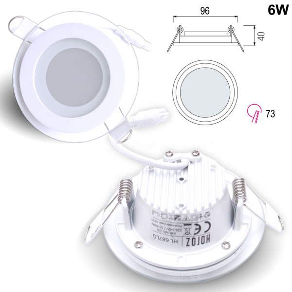 LED Glas Einbaustrahler Diamant rund 6W 3000K warmweiss