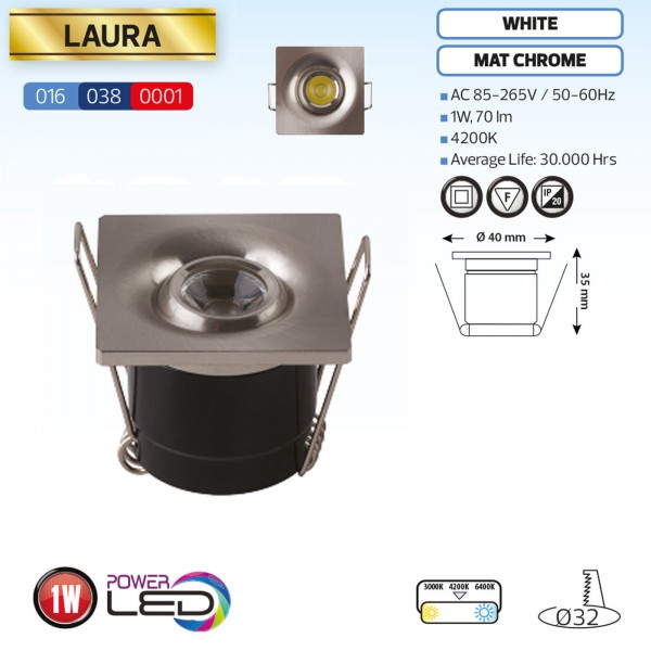 LED Mini Einbaustrahler Minispot schwenkbar eckig 1W matt-chrom neutralweiss 4200K