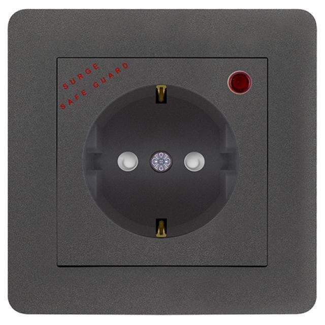 STECKDOSE MIT ?BERSPANNUNGSSCHUTZ ( Einsatz + Deckel ) LUNIS ANTHRAZIT