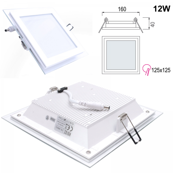 LED Glas Einbaustrahler Diamant quadratisch 12W 6400K kaltweiss