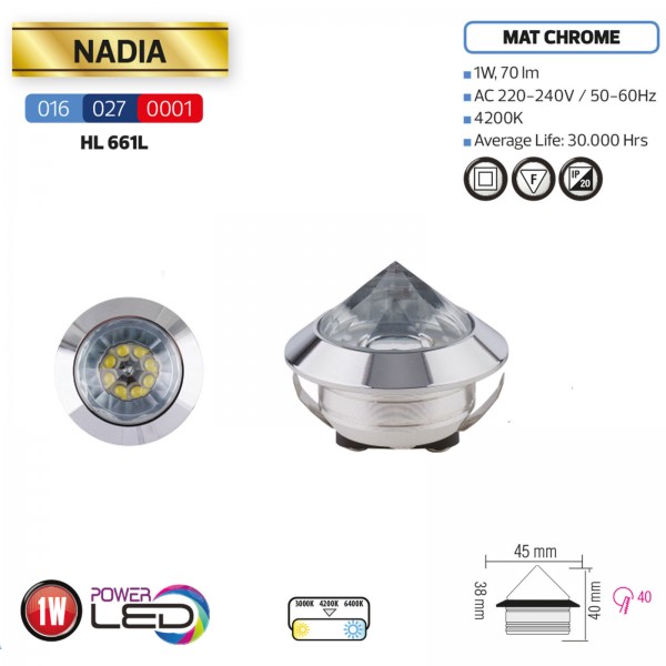 LED Mini Einbaustrahler Diamant Minispot starr 1W matt-chrom neutralweiss 4200K