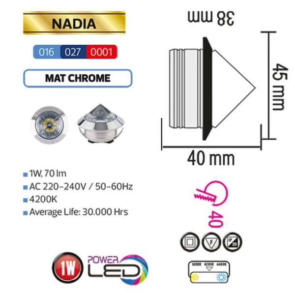 LED Mini Einbaustrahler Diamant Minispot starr 1W matt-chrom neutralweiss 4200K