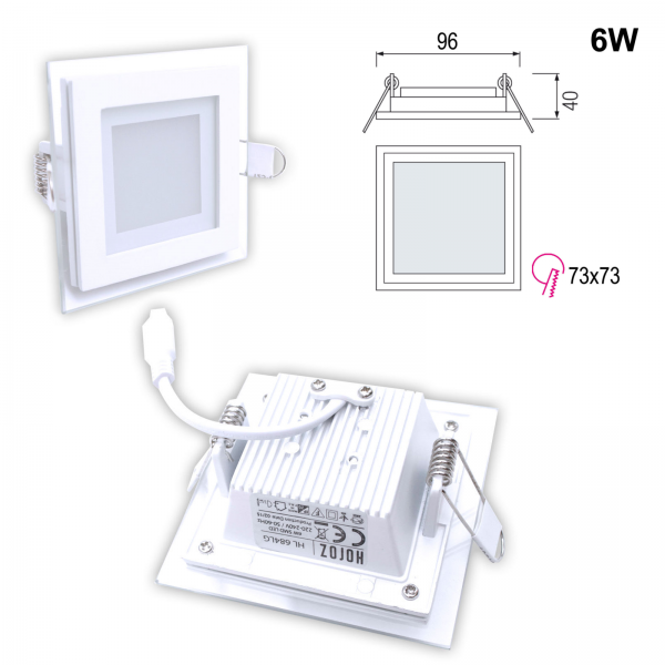 LED Glas Einbaustrahler Diamant quadratisch 6W 6400K kaltweiss