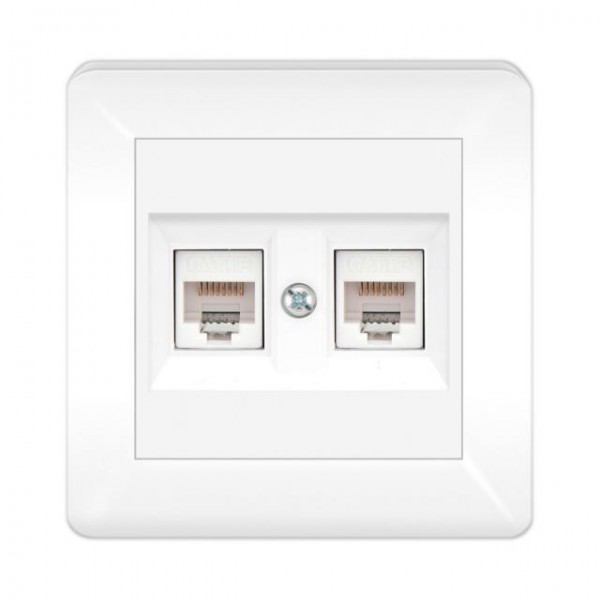 2 FACH DATENDOSE 2xRJ45 CAT6 ( Einsatz + Abdeckung ) LUNIS Alpinweiss